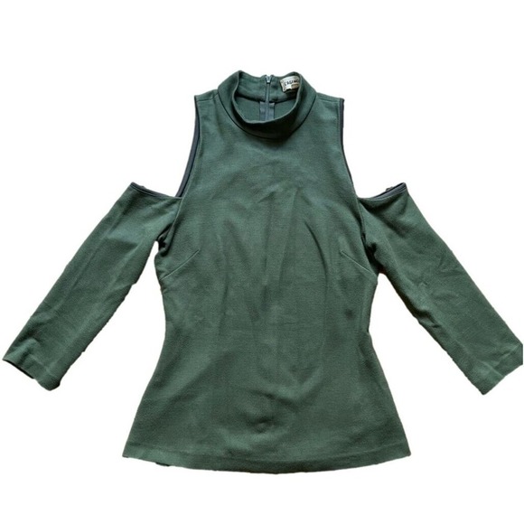 L'AGENCE Tops - L'agence Women Olive Green Blouse Bodycon Mock Neck Cold Shoulder 3/4 Sleeves XS